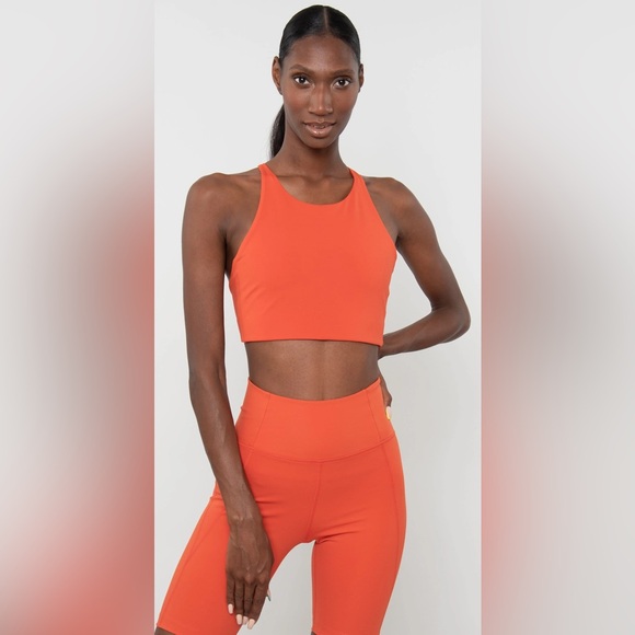 Girlfriend Collective Orange (Tart) Topanga High-Neck Bra XS - Picture 2 of 9